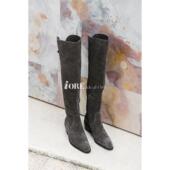 IORE理想矿石设计师原创 极简显瘦显腿长牛反绒粗跟中跟过膝长靴