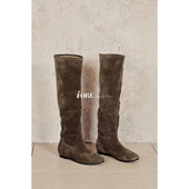 IORE理想矿石设计原创 轻盈松弛 自然褶皱堆皱牛反绒内增高及膝靴