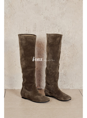IORE理想矿石设计原创 轻盈松弛 自然褶皱堆皱牛反绒内增高及膝靴