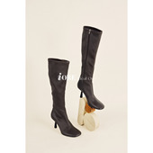 IORE理想矿石设计师原创 利落棕色弹力小羊皮细跟高跟及膝靴长靴