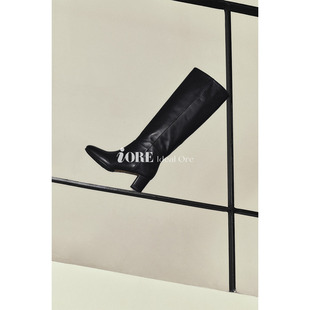 IORE理想矿石设计师原创 极简显腿直圆头中跟及膝靴长靴 柔润轮廓