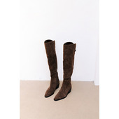 IORE设计师原创 极简两穿显腿长显高过膝尖圆头中跟粗跟扣带长靴