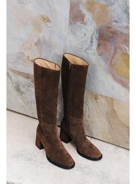 IORE理想矿石设计师原创 柔和大气显瘦圆头粗跟高跟及膝靴长靴子