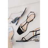 极简风牛皮坡跟细带高跟凉鞋 IORE理想矿石设计师原创 线条之美