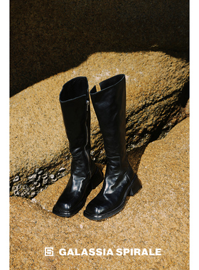 GLAS设计师原创 升阶版水洗马皮时髦棱角方头及膝靴