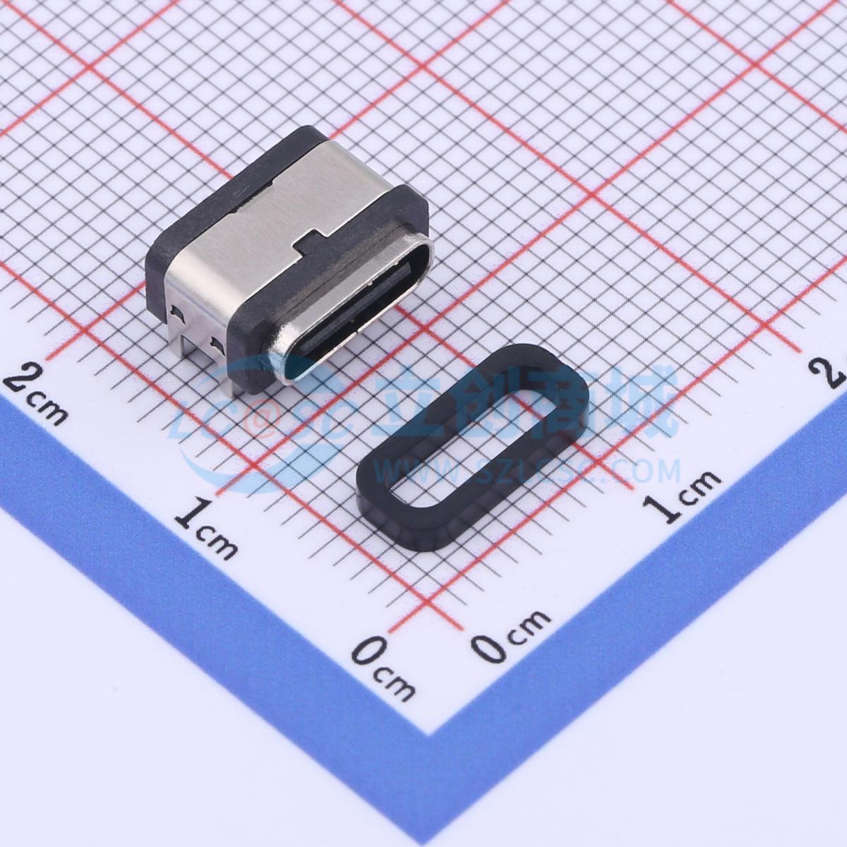 USB连接器 TYPE-C 6PFS 4J-H7.5 IPX8 SMD IPX8 配黑色胶圈 Type-