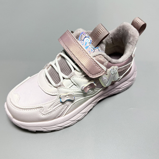 比迪冬季童鞋女童棉鞋儿童二棉加绒运动鞋学生皮面防水防滑跑步鞋