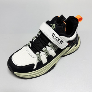 冬季比迪童鞋男童棉鞋儿童二棉加绒运动鞋学生皮面防水防滑跑步鞋