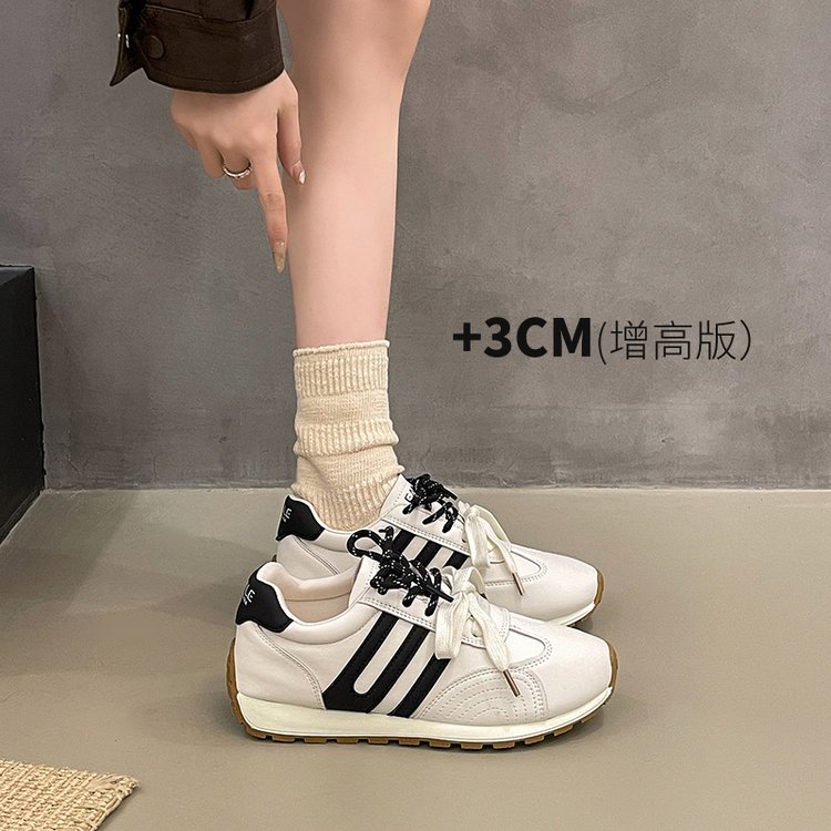 软皮阿甘鞋女春秋运动休闲鞋百搭黑条纹轻便不磨脚复古德训鞋子女