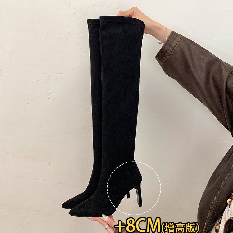 黑色过膝长靴女春秋绒面尖头细跟靴弹力性感长筒靴御姐高跟靴子女