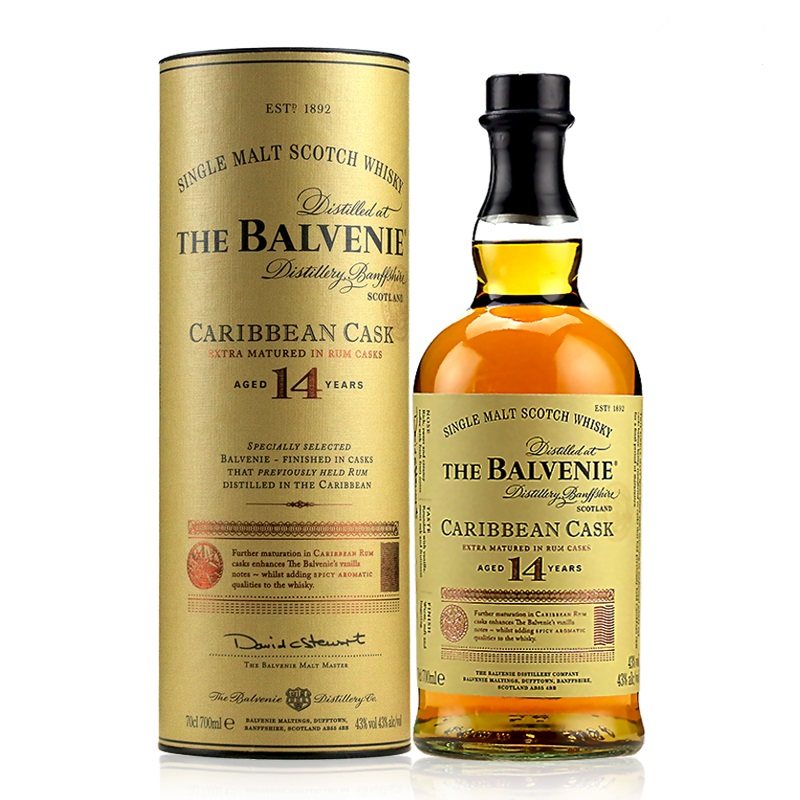 balvenie 百富14年加勒比桶陈酿 苏格兰单一纯麦威士忌700ml 洋酒