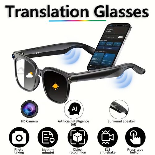 跨境M02S智能眼镜8MP摄像头实时翻译蓝牙通话AI眼镜smart glasses