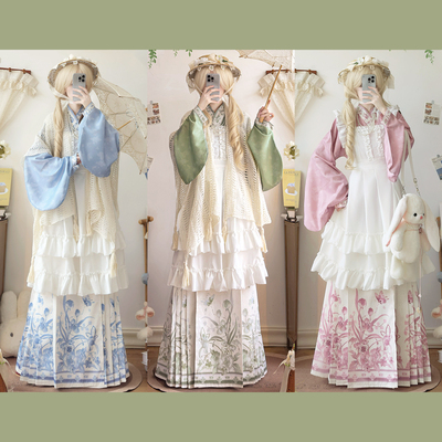 墨染幽阙原创汉洋折衷明制交领短衫罩裙加绒斗篷马面裙洛丽塔秋冬