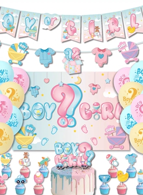 性别揭示派对BoyOrGirl拉旗气球背景布 baby shower 迎婴派对装饰