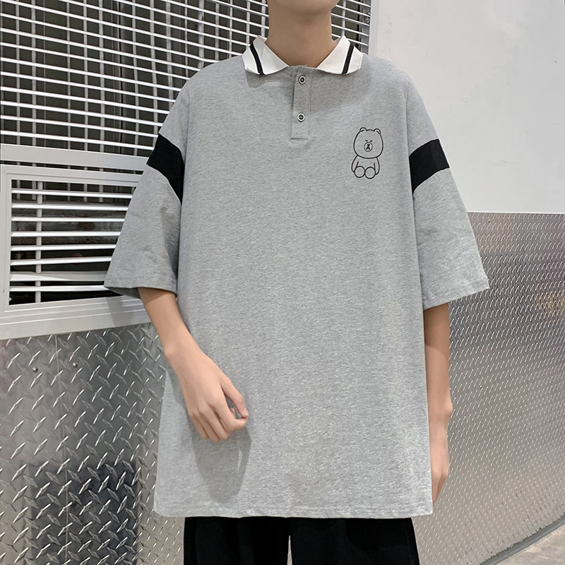 2024新款小熊印花T恤男女港风白塔款T10P38,男装T恤,电商A113-2