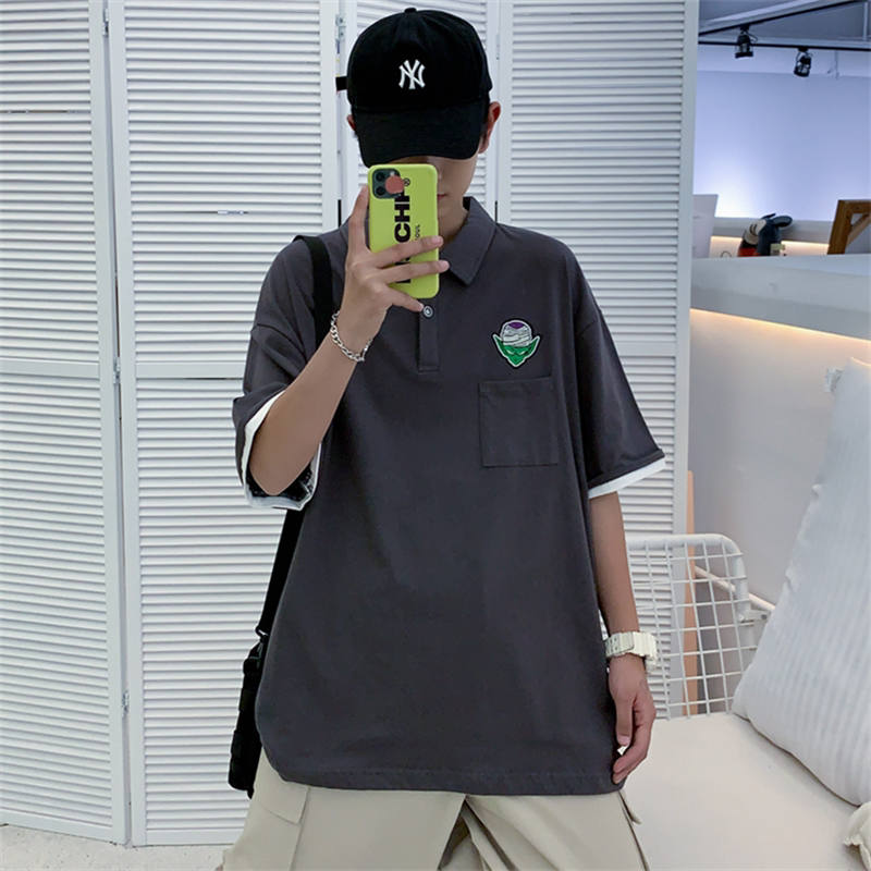 310B-2高点击夏装龙珠印花港风短袖翻领T恤男五分袖Polo衫P33,男装Polo衫,电商A113-2