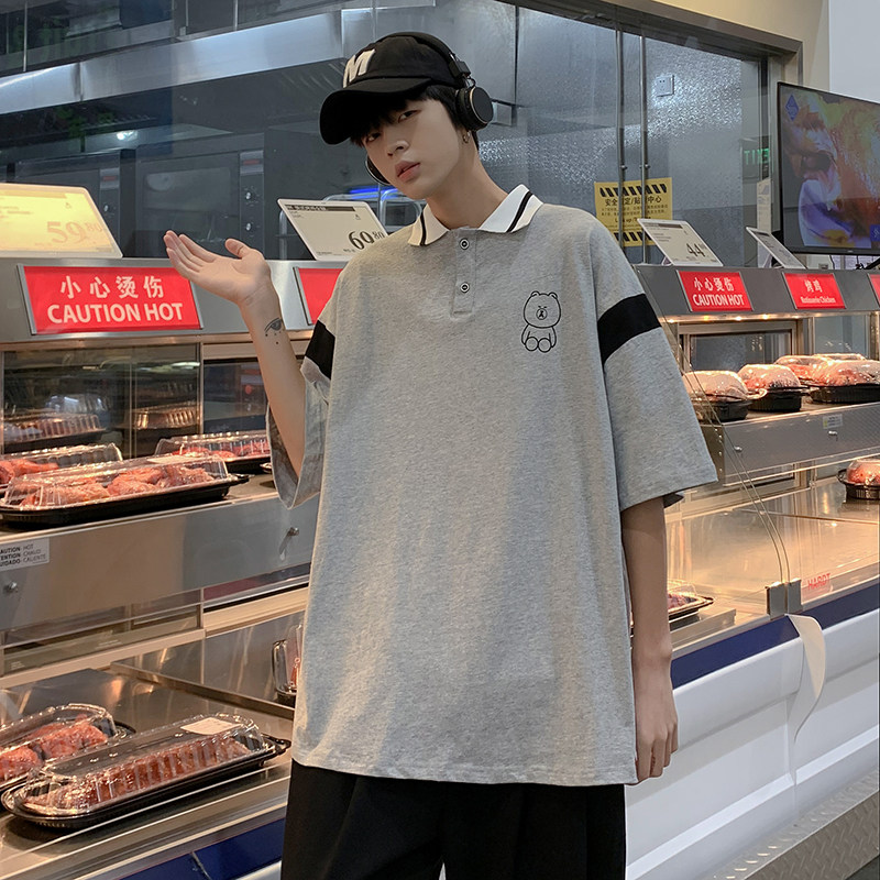 2024夏款休闲个性POLO衫宽松短袖T恤 男女体恤港风上衣T10 P38图片