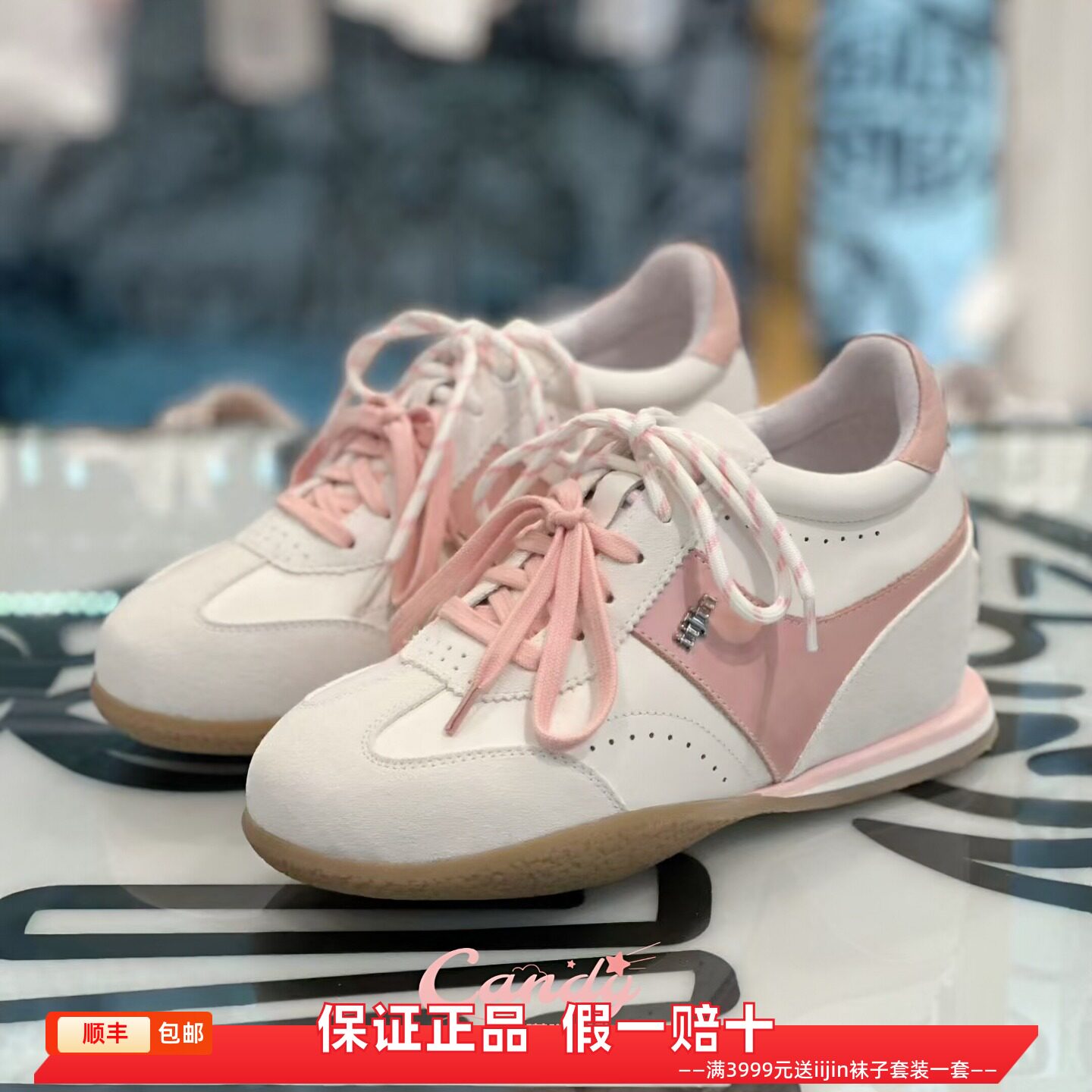 香港代购iijin艾今正品超轻复古拼色真皮内增高7.5cm休闲女德训鞋