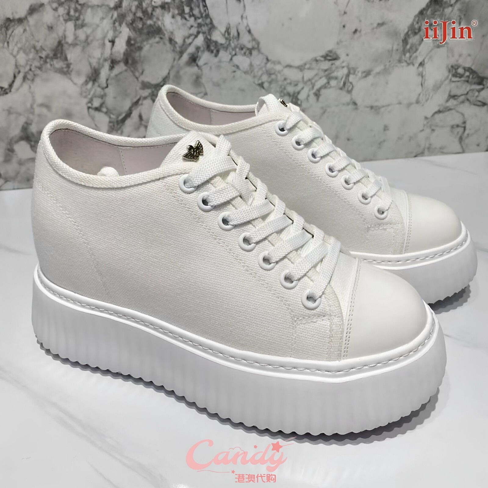 艾今帆布内增高9cm板鞋女小白鞋图片