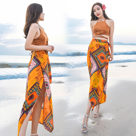 沙滩裙初恋裙海边度假民族风两件套时尚吊带夏季露肚波西米亚长裙|ruв категории Женская одежда, юбка - от Buy2taobao.com для оказания профессиональной услуги покупки агента Taobao
