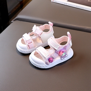 夏季新款女童凉鞋婴幼儿宝宝软底学步鞋小女孩卡通闪灯公主沙滩鞋