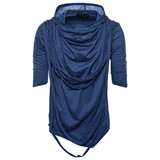 欧码夏装外贸潮流短袖连帽T恤堆堆领嘻哈街舞T1812-YT001-P45，男装T恤，星座1812