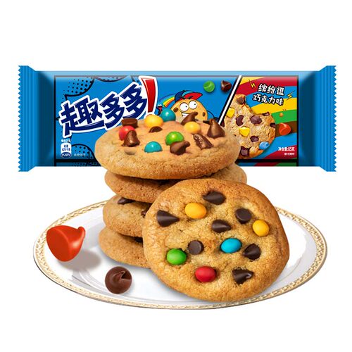 趣多多五彩缤纷豆巧克力味香脆曲奇饼干85g 网红儿童休闲零食早餐
