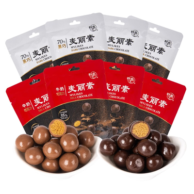 梁丰麦丽素纯可可脂巧克力30g麦芽脆心黑巧牛奶味儿童零食组合