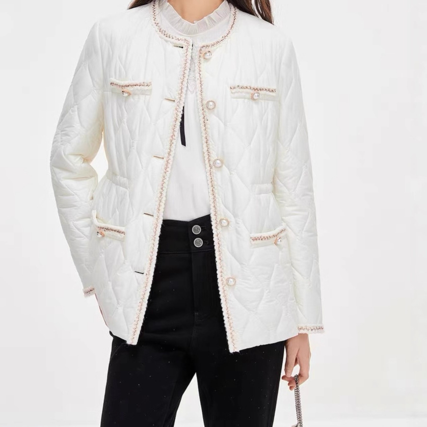 外贸原单  女士K*2025冬新款修身过膝中长款香风收腰棉服外套减龄