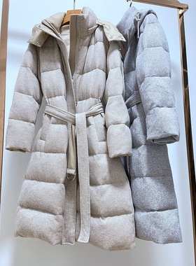 可拆卸带帽羊绒羊毛呢厚90白鹅绒羽绒服女26新年定制长外套LP冬
