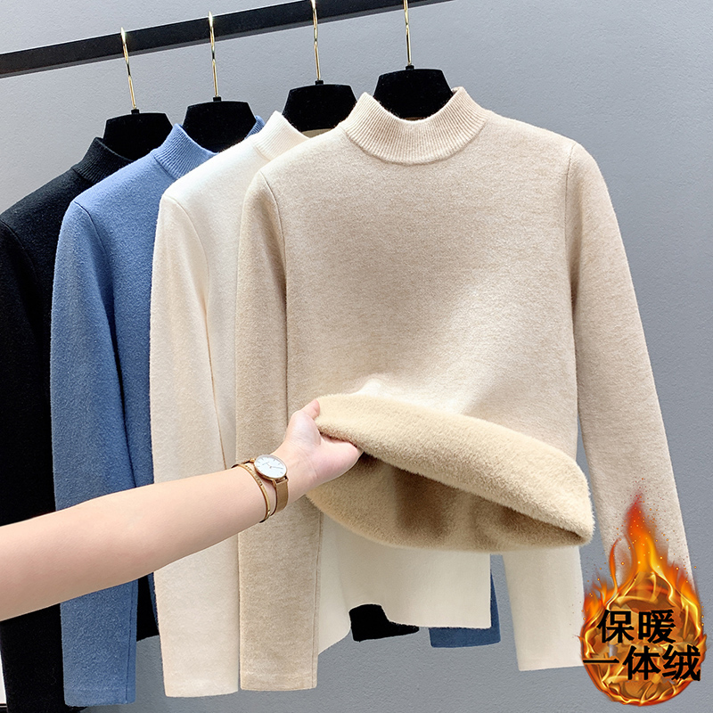 加绒加厚半高领毛衣女修身内搭
