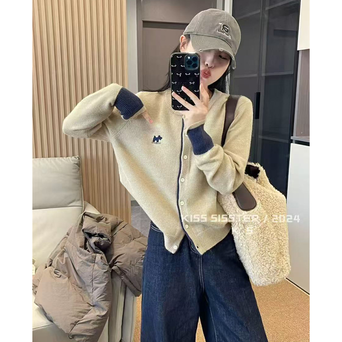 春季新款撞色边百搭针织开衫女款图片