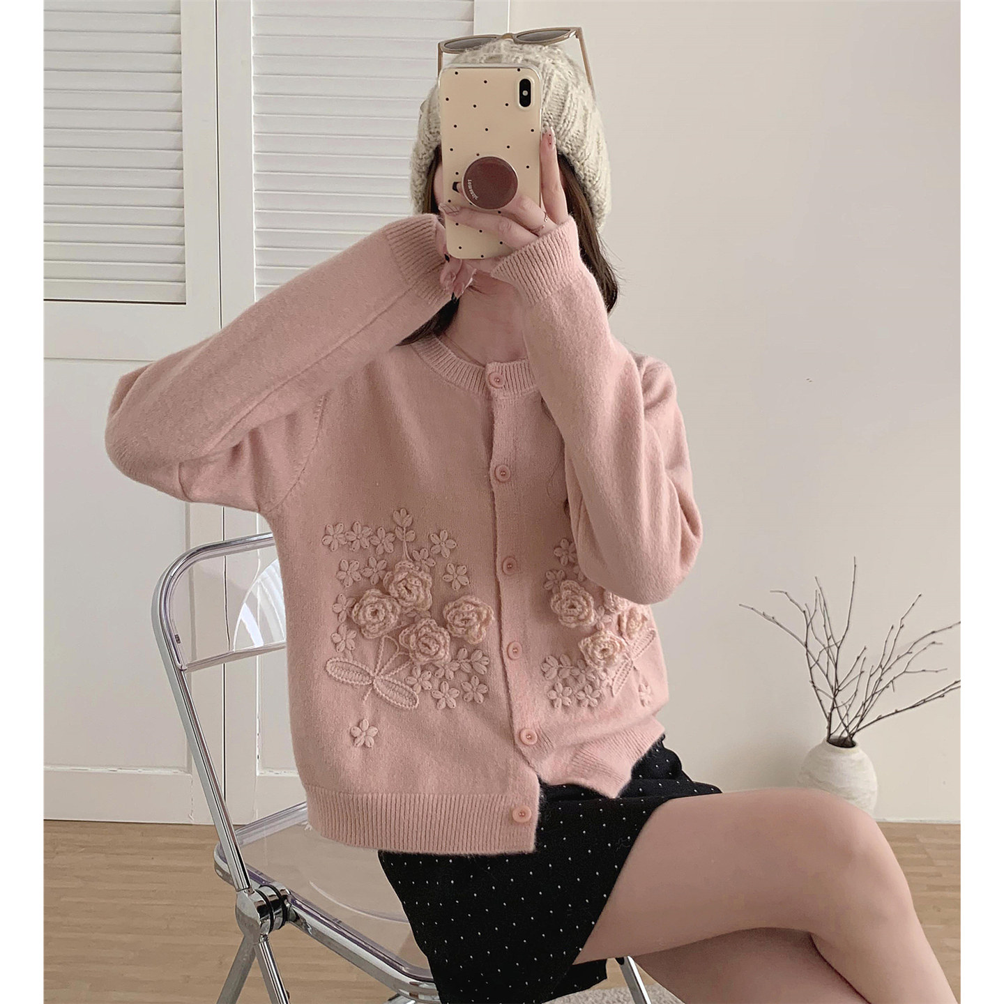 2025秋冬新款甜美立体钩花针织开衫女装宽松显瘦长袖毛衣外套上衣,女装/女士精品,毛针织衫,淘宝优惠券,粉丝福利购,淘宝优惠卷