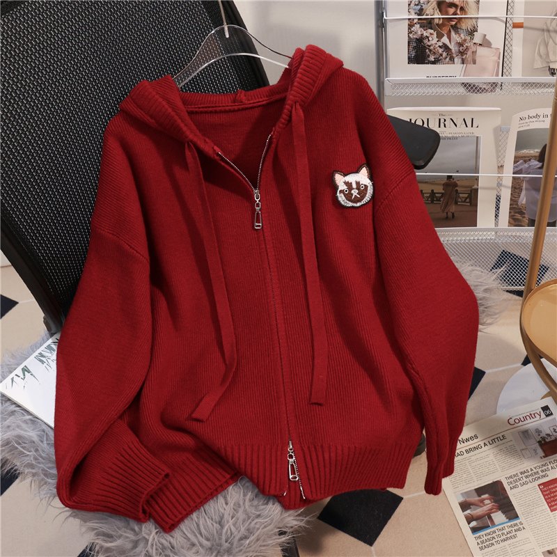 软糯拉链连帽宽松外套卫衣毛衣