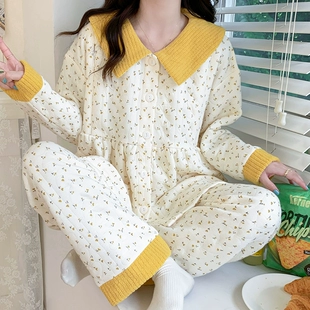 11月份月子服春秋纯棉夹层产后孕妇睡衣空气棉女秋冬季 哺乳家居服