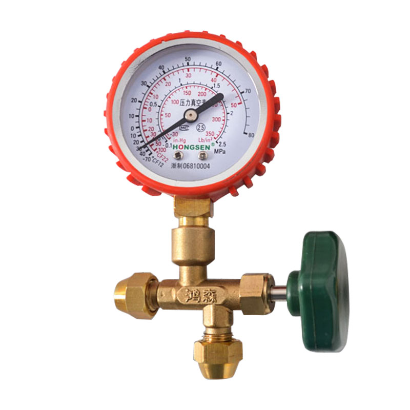 鸿森HS488压力表阀检漏表冷媒表加液阀三通表阀2.5/6MP加液表工具