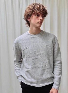 Uni Up 小众设计师 美丽奴纯羊毛圆领提花毛衣 松弛暖糯