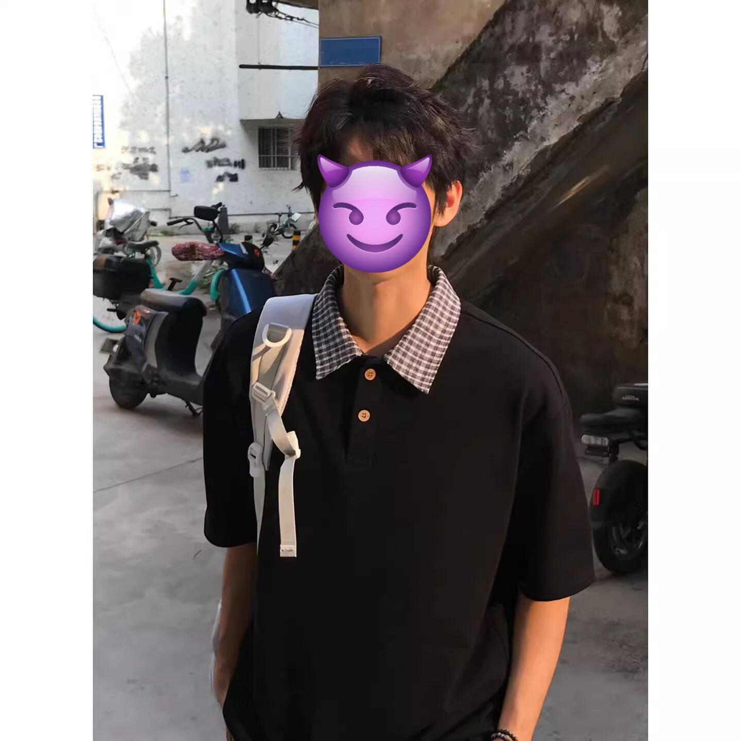 假两件格纹拼接polo衫短袖男女款夏季学院风衬衫领t恤美式qlz情侣