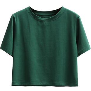 短款短袖t恤女宽松纯色棉2025新款夏ins潮露脐体恤高腰漏肚脐上衣