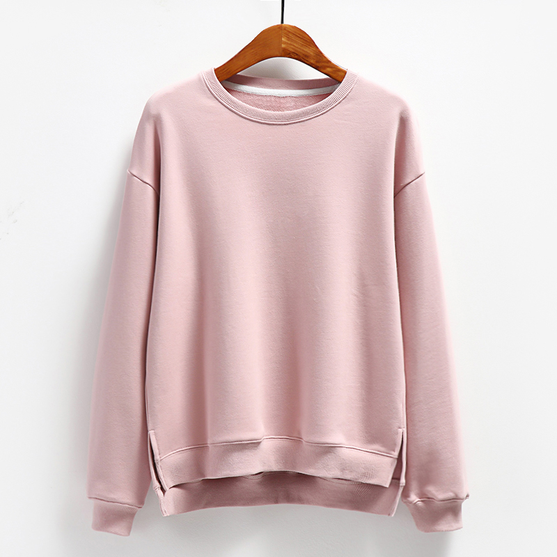 宽松纯棉休闲开叉卫衣纯色