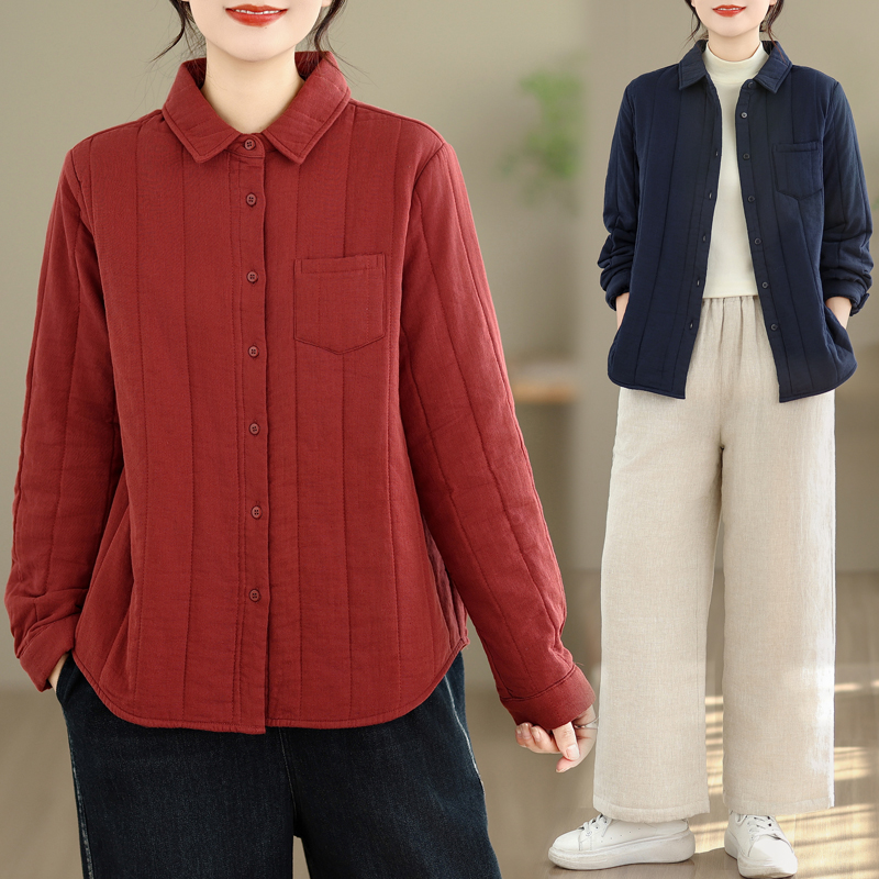 意大利外贸出口多巴胺穿搭高端竖绗缝夹棉翻领单排扣显瘦秋冬棉衣