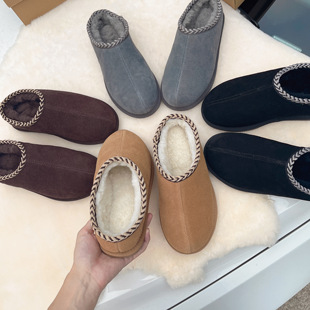 美国熊掌真皮男士包后跟棉拖鞋全羊毛冬季雪地靴保暖羊皮毛一体