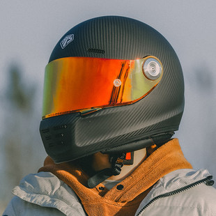 摩托车先生碳纤维复古巡航头盔男3C认证四季通用全盔机车帽