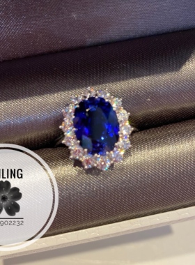 王妃同款蓝宝石戒指白金欧美