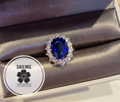 王妃同款蓝宝石戒指白金欧美