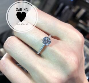 香港专柜代购 英国carat london 四爪 K白金 带碎钻 人造宝石戒指