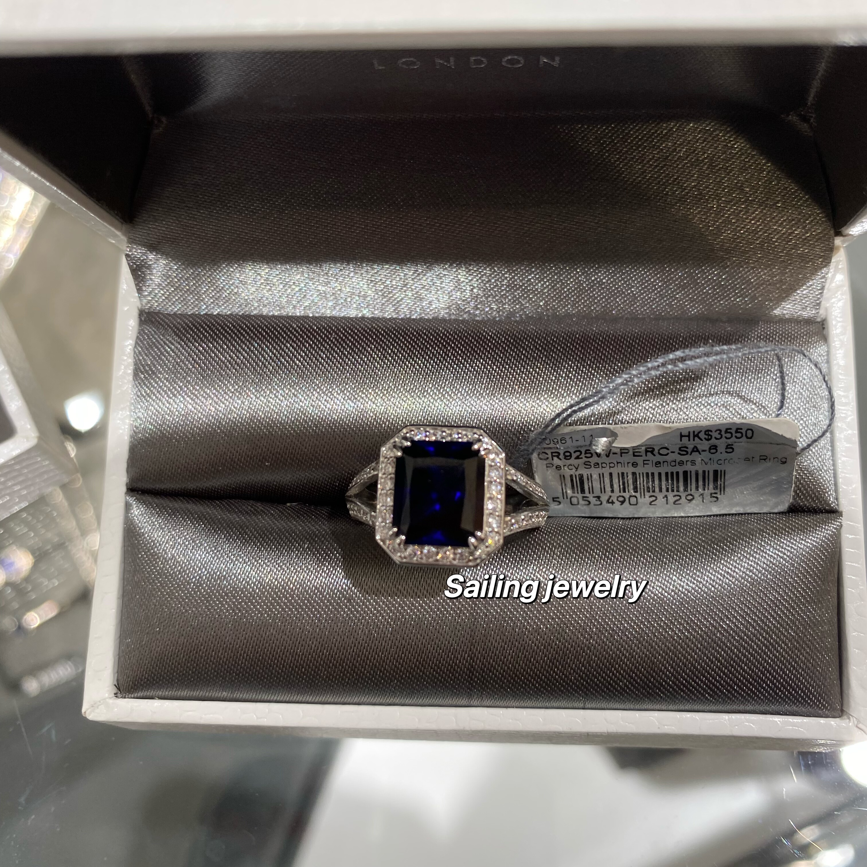 香港专柜 英国carat london 人工蓝宝石戒指  3克拉