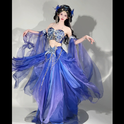 初见青黛原创有龙绣花改良汉服春夏异域风敦煌飞天西域少女舞蹈服