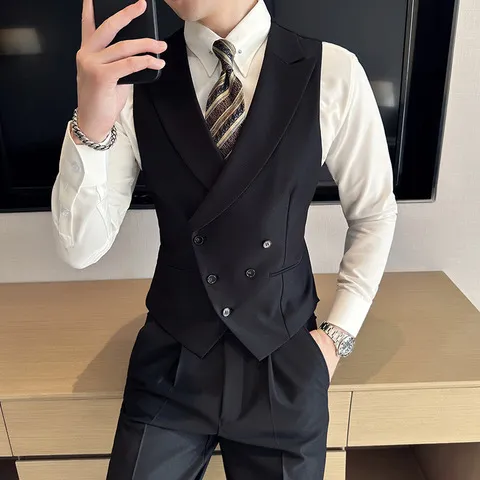 西装婚礼马夹结婚男新郎双排扣职业伴郎团马甲戗驳领商务修身