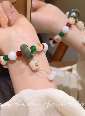 手链猫爪绕指柔新中式配饰盘珠树脂菩提女炭烧国潮手串仿